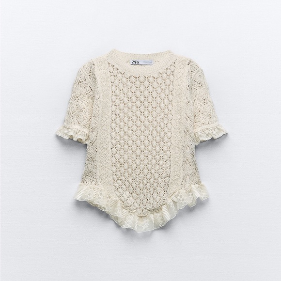 Zara lace crochet sweater top blouse ruffled bohemian - Picture 9 of 9